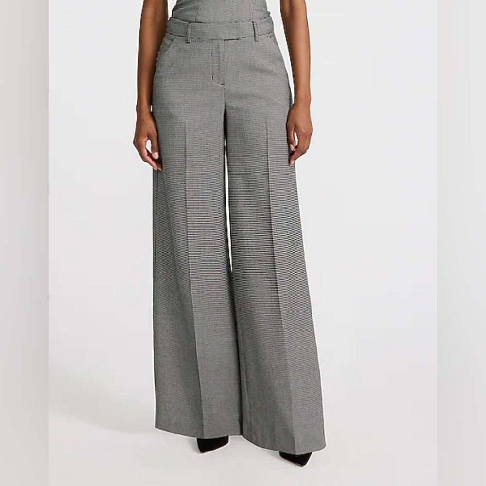 NWT Express Editor Mid Rise Houndstooth Wide Leg Pant